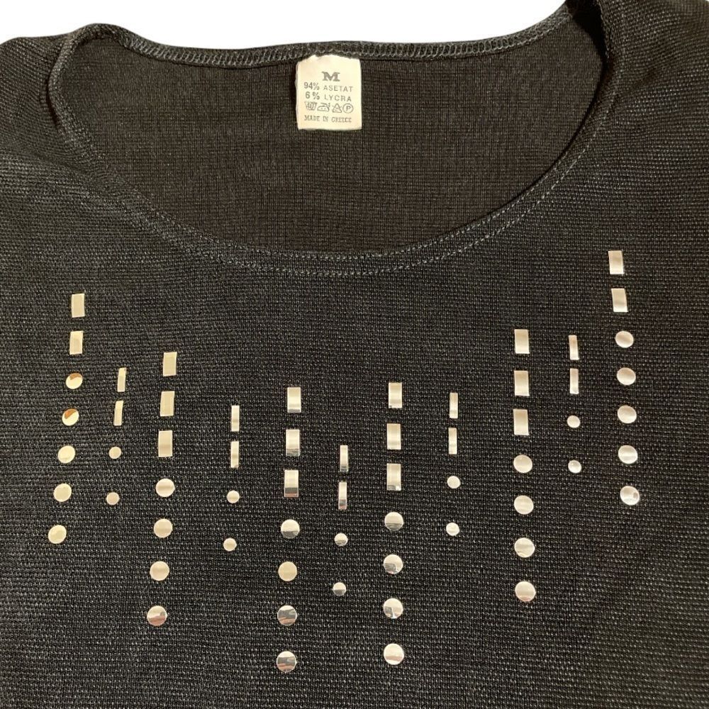 Sparkly silver embellished black short sleeved top